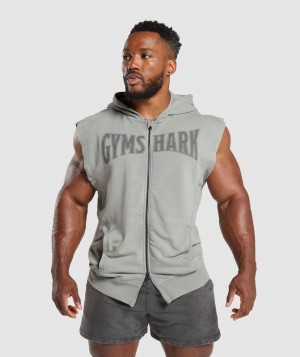 Gymshark Heritage Washed Sleeveless Zip Hoodie Pullovers Grijs | 31JPOVSDN