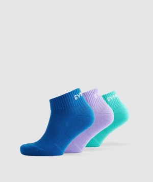 Gymshark Jacquard Quarter Socks 3Pk Sokken Blauw | 98GTDHPOZ