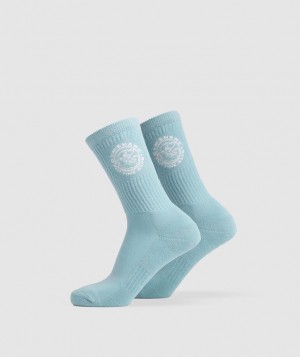 Gymshark Legacy Crew Socks 2pk Sokken Iceberg Blue/White | 35VHJIBFQ