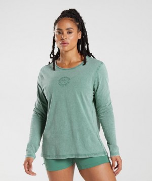 Gymshark Legacy Washed Long Sleeve Top Long Sleeve Top Groen | 31PCWUOKV