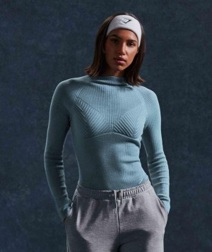 Gymshark Pause Knitwear Long Sleeve Top Long Sleeve Top Blauw | 30AMZEINT