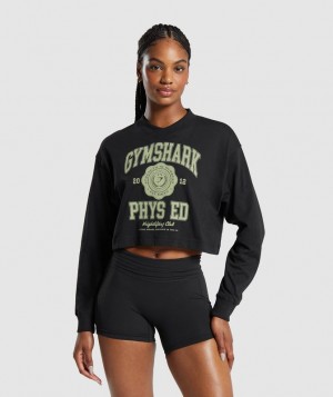 Gymshark Phys Ed Graphic Long Sleeve T-Shirt Long Sleeve Top Zwart | 19RJLZCMP