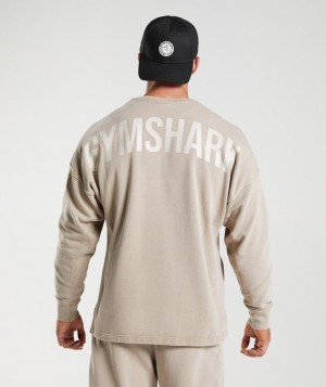 Gymshark Power Washed Crew Pullovers Bruin | 97CZHSQGL