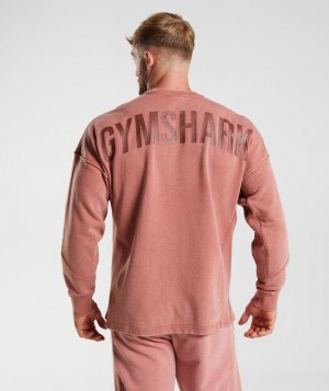 Gymshark Power Washed Crew Pullovers Roze Bruin | 46KEUNSWX