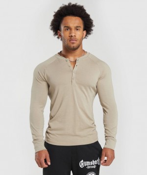 Gymshark Rest Day Essentials Henley Long Sleeve Top Bruin | 02ZOYPGHC