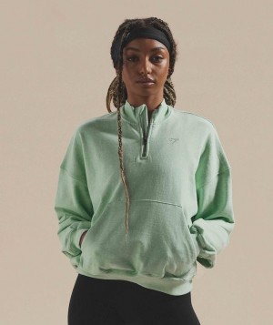 Gymshark Rest Day Sweats 1/2 Zip Pullover Pullovers Groen | 94UMQOXSK