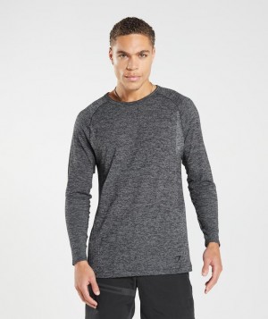 Gymshark Retake Seamless Long Sleeve T-Shirt Long Sleeve Top Black/White Marl | 21PALDGTI