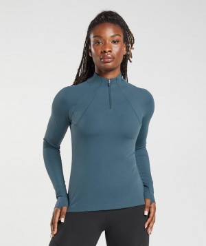 Gymshark Running 1/4 Zip Pullovers Smokey Teal | 65DNUWKQJ