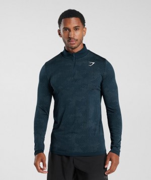 Gymshark Sport Seamless 1/4 Zip Pullovers Navy/Denim Teal | 98JWBQHID