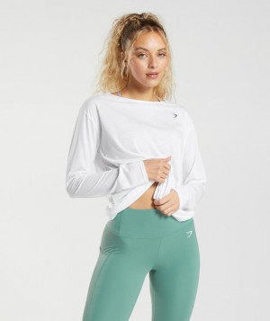 Gymshark Super Soft Cut-Out Long Sleeve Top Long Sleeve Top Wit | 12EXIGMNY