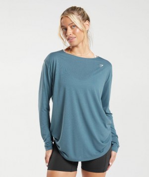 Gymshark Super Soft Cut-Out Long Sleeve Top Long Sleeve Top Denim Teal | 28VXQULFC