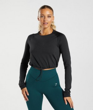 Gymshark Sweat Seamless Long Sleeve Crop Top Crop Tops Zwart | 87VXMZABC