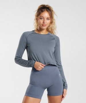 Gymshark Sweat Seamless Long Sleeve Crop Top Crop Tops Blauw | 98QPUHWZK