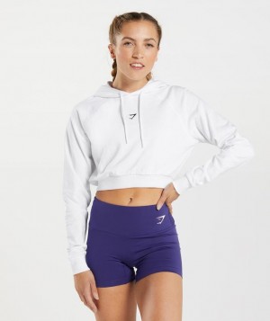 Gymshark Training Cropped Hoodie Pullovers Wit | 07BJRWIGZ