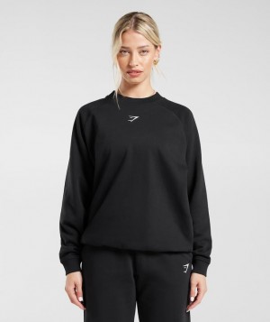 Gymshark Training Oversized Fleece Sweatshirt Pullovers Zwart | 39FOILGXJ