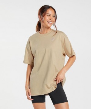 Gymshark Training Oversized T-Shirt T-Shirts Beige | 74CHFKRPQ