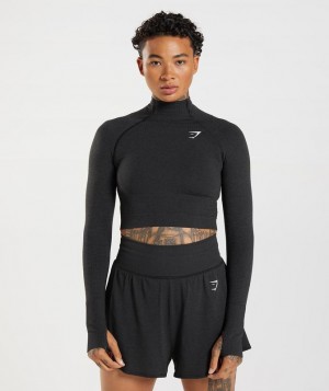 Gymshark Vital Seamless 2.0 High Neck Midi Top Crop Tops Zwart | 56ZAUSNXH