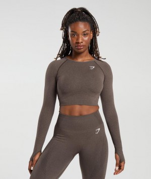 Gymshark Vital Seamless 2.0 Long Sleeve Crop Top Crop Tops Bruin | 60PTOQYKM