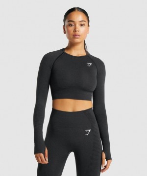 Gymshark Vital Seamless 2.0 Long Sleeve Crop Top Crop Tops Zwart | 60ABCPZKW