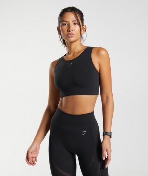 Gymshark Warp Knit Crop Top Crop Tops Zwart | 67NVFWCGA