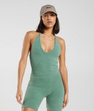 Gymshark Whitney Eyelash Knit Midi Halter Top Tanktop Groen | 97EAMVNRK