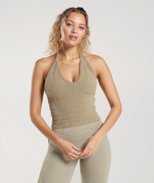 Gymshark Whitney Eyelash Knit Midi Halter Top Tanktop Bruin | 69KXVRWMQ