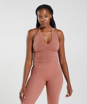 Gymshark Whitney Eyelash Knit Midi Halter Top Tanktop Rood | 05OYPJDHG