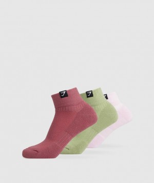 Gymshark Woven Tab Quarter Socks 3pk Sokken Groen | 86BWEGUPK