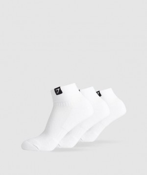 Gymshark Woven Tab Quarter Socks 3pk Sokken Wit | 28ZDSEUFA