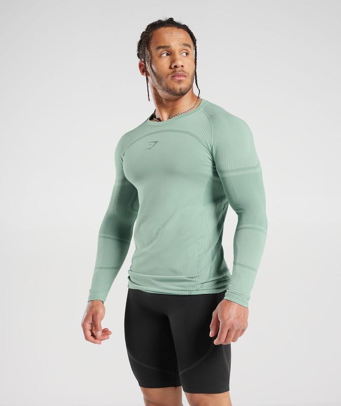 Gymshark 315 Seamless Long Sleeve T-Shirt Long Sleeve Top Frost Teal/Ink Teal | 07ZXVQJAY