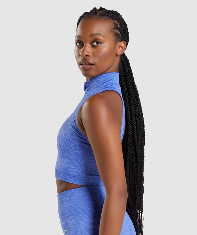 Gymshark Adapt Animal Seamless Crop 1/2 Zip Crop Tops Blauw | 63EVKPNXY