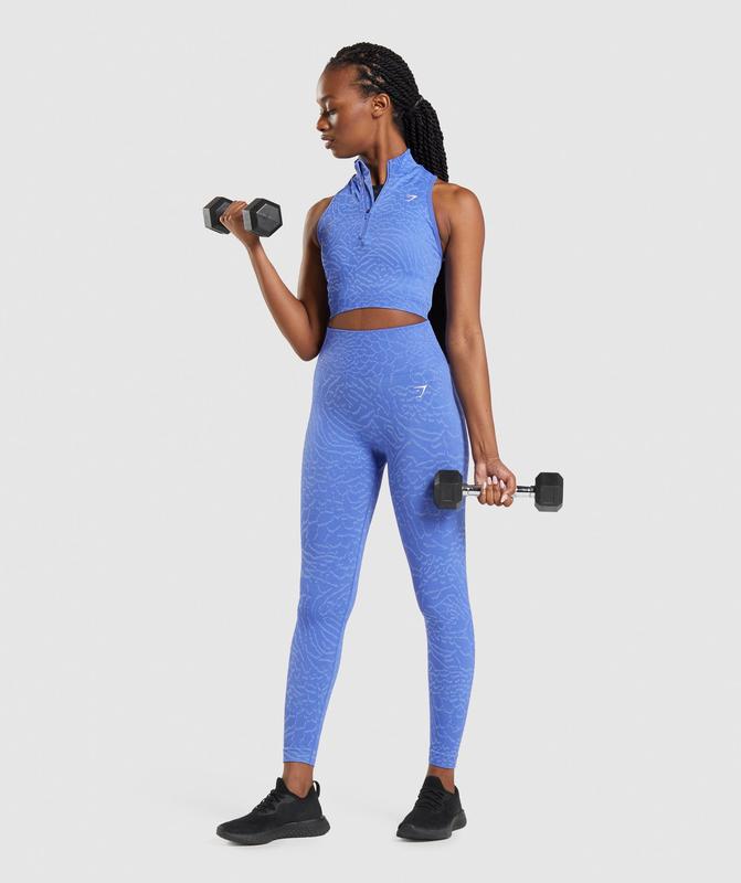 Gymshark Adapt Animal Seamless Crop 1/2 Zip Crop Tops Blauw | 63EVKPNXY