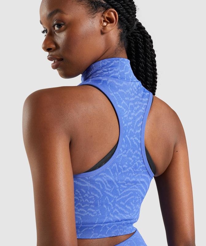 Gymshark Adapt Animal Seamless Crop 1/2 Zip Crop Tops Blauw | 63EVKPNXY