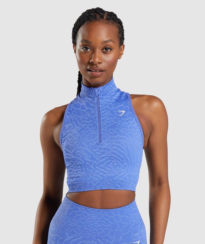 Gymshark Adapt Animal Seamless Crop 1/2 Zip Crop Tops Blauw | 63EVKPNXY