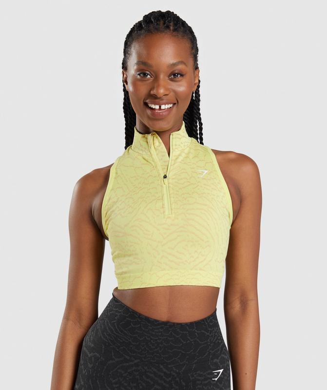 Gymshark Adapt Animal Seamless Crop 1/2 Zip Crop Tops Geel | 81GCISUMF