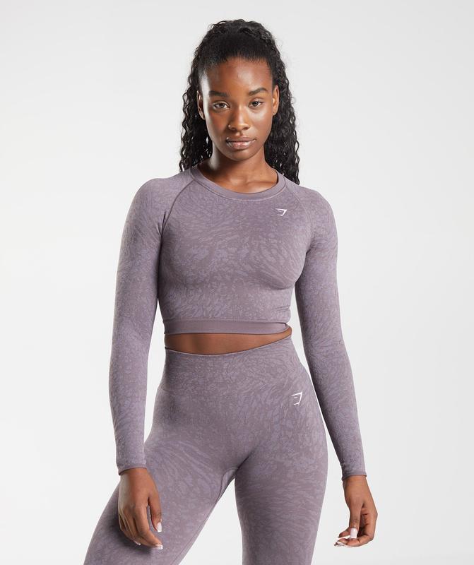 Gymshark Adapt Animal Seamless Lace Up Back Top Crop Tops Wild | Musk Lilac | 60VMWDNFY