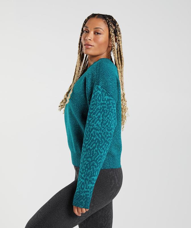 Gymshark Adapt Animal Sweatshirt Pullovers Reef | Winter Teal | 07XGELQRZ