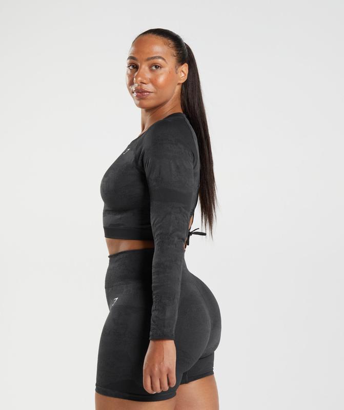 Gymshark Adapt Camo Seamless Lace Up Back Top Long Sleeve Top Grijs | 29EKVXSLO