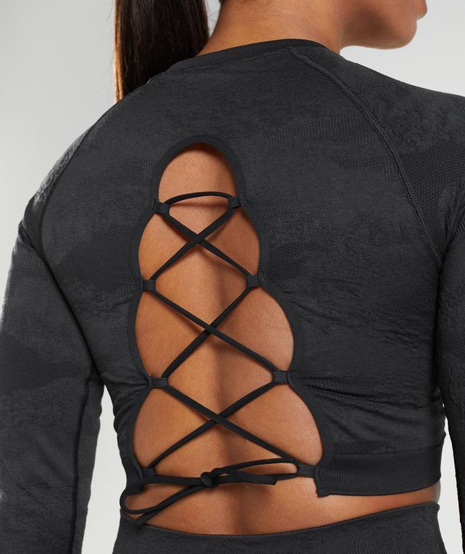 Gymshark Adapt Camo Seamless Lace Up Back Top Long Sleeve Top Grijs | 29EKVXSLO