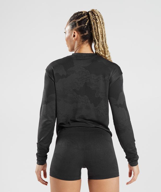 Gymshark Adapt Camo Seamless Long Sleeve Top Long Sleeve Top Zwart | 23ULHFMPB