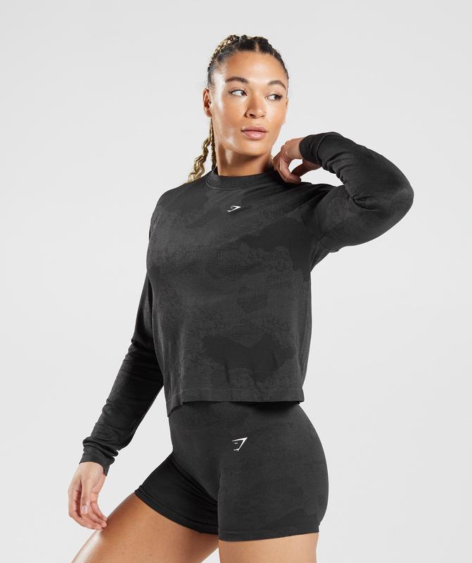 Gymshark Adapt Camo Seamless Long Sleeve Top Long Sleeve Top Zwart | 23ULHFMPB