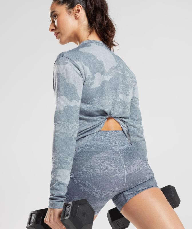 Gymshark Adapt Camo Seamless Long Sleeve Top Long Sleeve Top Blauw | 72LIWXTEJ