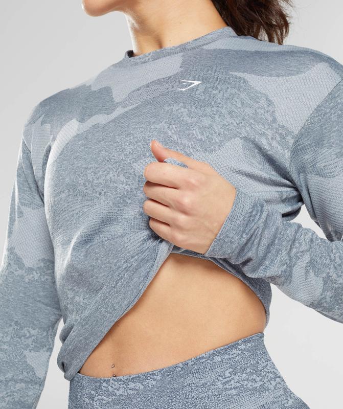 Gymshark Adapt Camo Seamless Long Sleeve Top Long Sleeve Top Blauw | 72LIWXTEJ