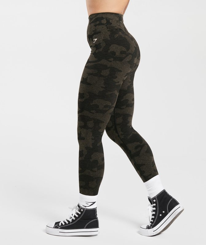 Gymshark Adapt Camo Seamless Ribbed Leggings Leggings Bruin | 35RCEQHTX