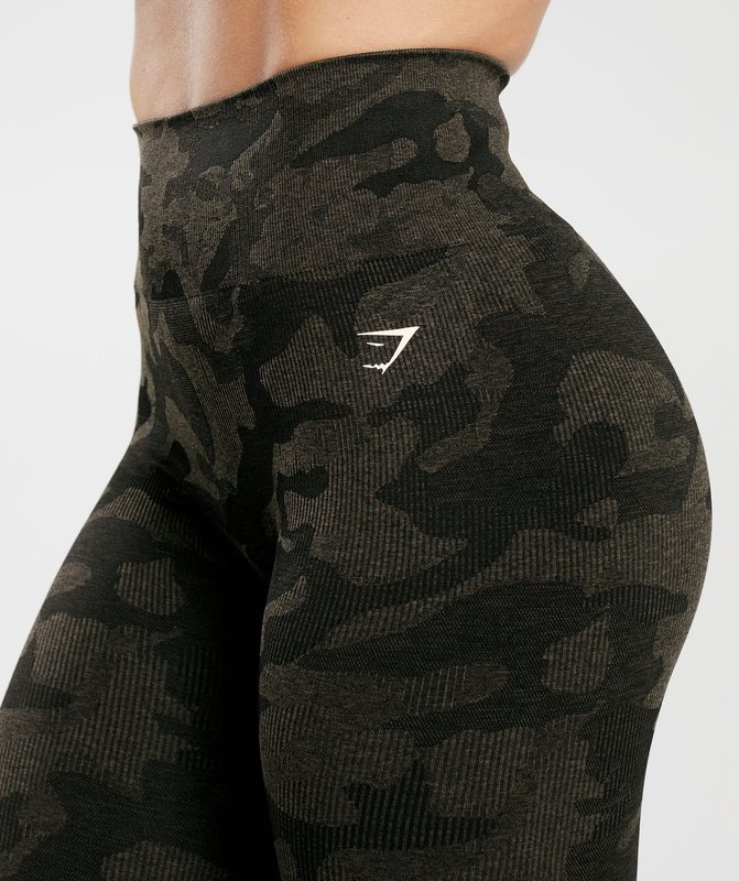 Gymshark Adapt Camo Seamless Ribbed Leggings Leggings Bruin | 35RCEQHTX