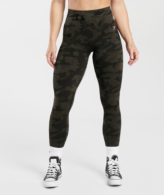 Gymshark Adapt Camo Seamless Ribbed Leggings Leggings Bruin | 35RCEQHTX