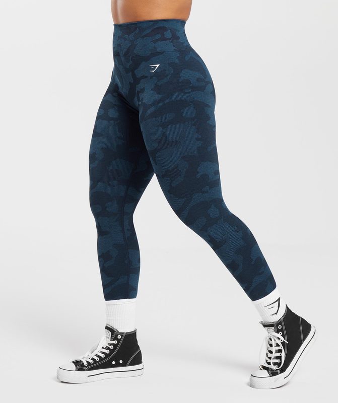 Gymshark Adapt Camo Seamless Ribbed Leggings Leggings Blauw | 28SKAECLW