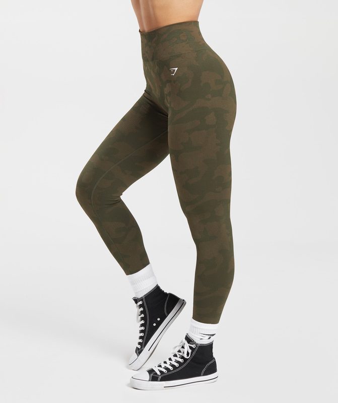 Gymshark Adapt Camo Seamless Ribbed Leggings Leggings Bruin | 21JNESLVK