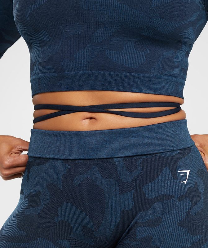 Gymshark Adapt Camo Seamless Ribbed Long Sleeve Crop Top Crop Tops Blauw | 05ZIYCAHV