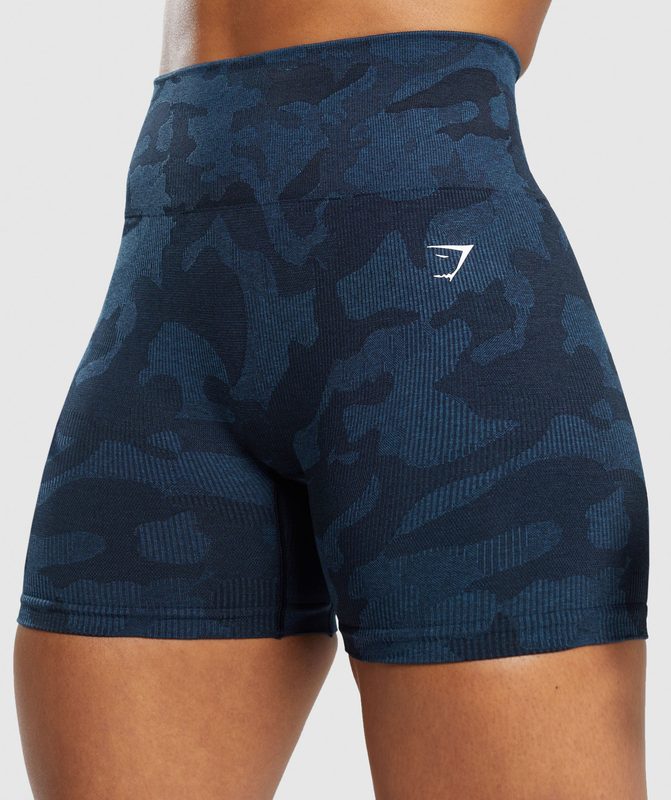 Gymshark Adapt Camo Seamless Ribbed Shorts Korte Broek Blauw | 58XEHZCYB